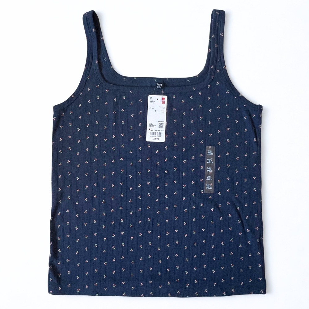 UNIQLO Pointelle Cherry Print Tank Top Navy Women's XL NWT